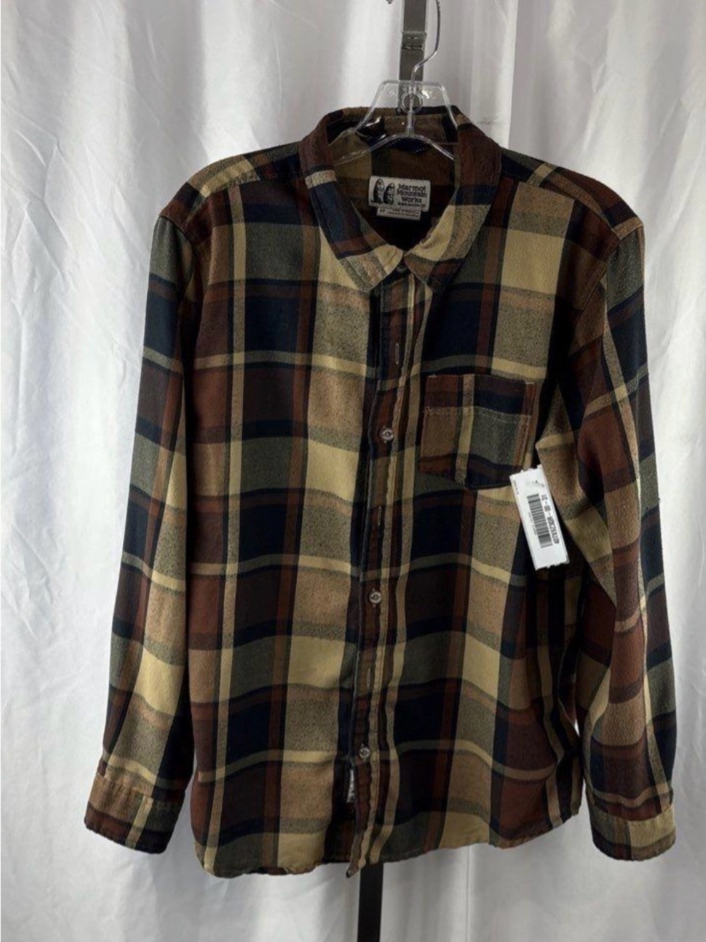 Marmot Men's Brown and Tan Plaid Button-Down Shirt